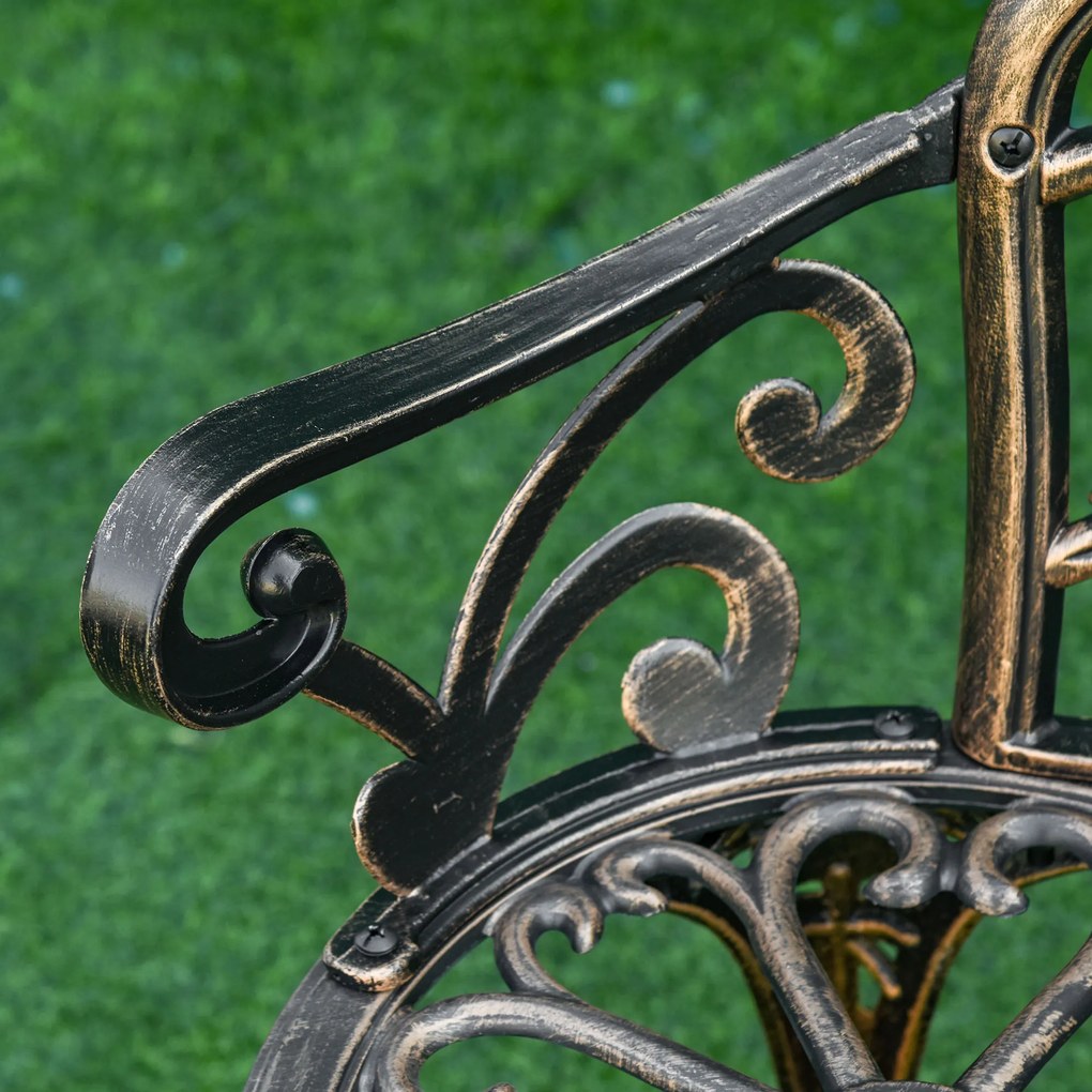 Outsunny Bancă de grădină 2 locuri din metal, bancă în stil retro, bancă de parc cu model floral 100 x 54 x 78 cm, Bronz | Aosom Romania