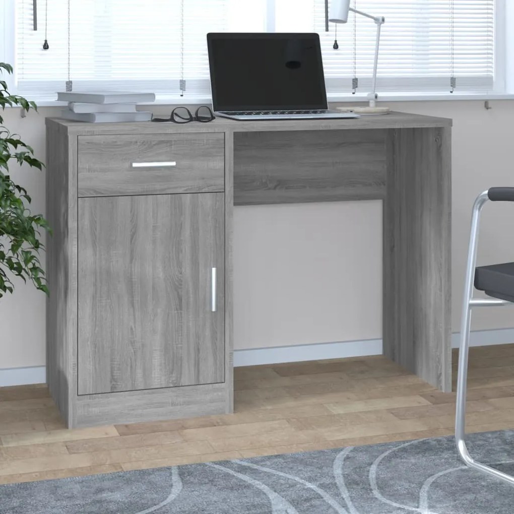 vidaXL Birou cu sertar și dulap gri sonoma 100x40x73 cm lemn prelucrat