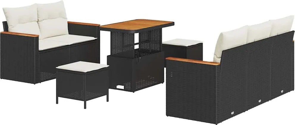 vidaXL Set de canapele pentru grădină 8 pcs Negru poliratan