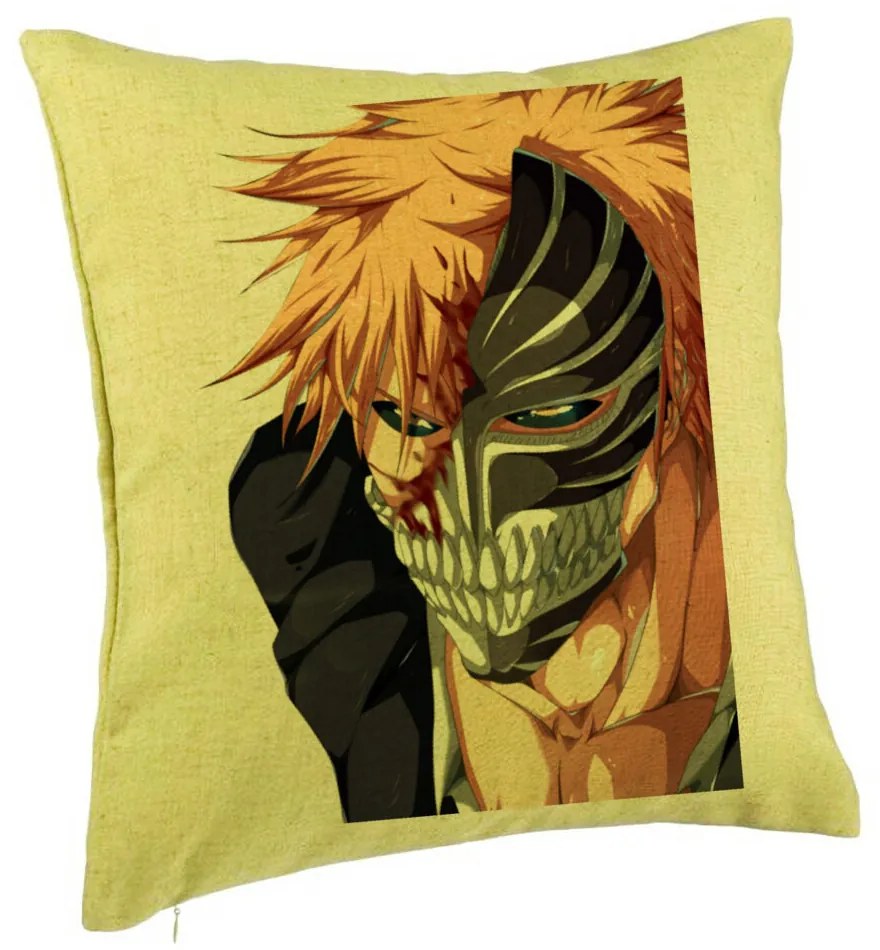 Perna Decorativa cu Bleach Hollow Ichigo, 40x40 cm, Verde, Husa Detasabila, Burduf