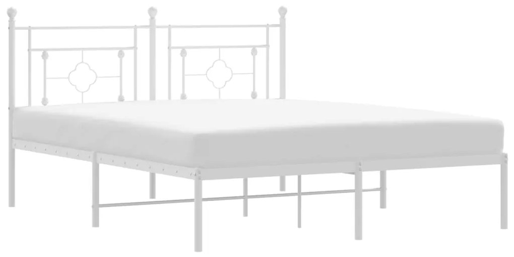 374390 vidaXL Cadru de pat metalic cu tăblie, alb, 150x200 cm