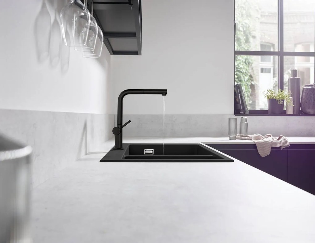 Baterie chiuveta bucatarie neagra cu dus extractibil Hansgrohe Talis M54 72808670 Negru mat