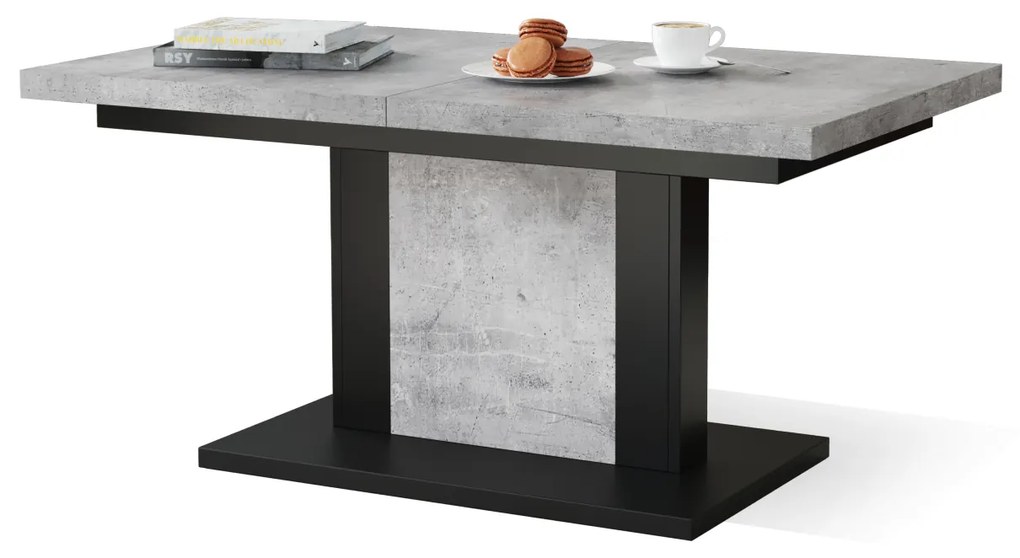 Mazzoni ORION Beton Millennium/Negru Mat - MĂSUȚĂ DE CAFEA EXTENSIBILĂ MODERNĂ