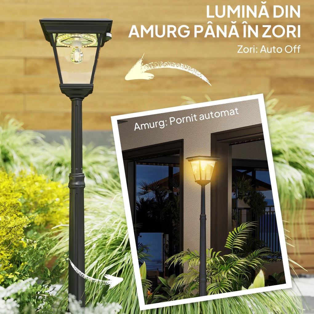 Outsunny Lampadar de Exterior cu Energie Solară cu Senzor PIR Negru | Aosom Romania