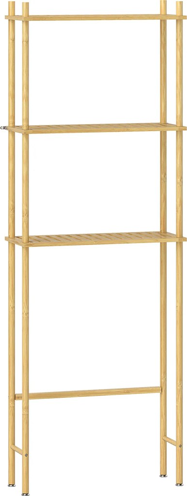 HOMCOM Unitate de Depozitare Deasupra Toaletei din Bambus cu 3 Rafturi, 63,5x25,5x181 cm, Lemn Natural | Aosom Romania