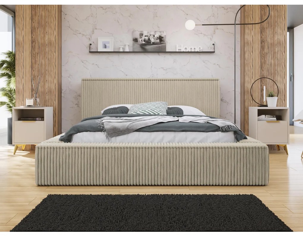 Pat matrimonial 140 cm Gretty S (Bej) (cu somieră) (cu sp. depozitare). Promo -17%. 1104128