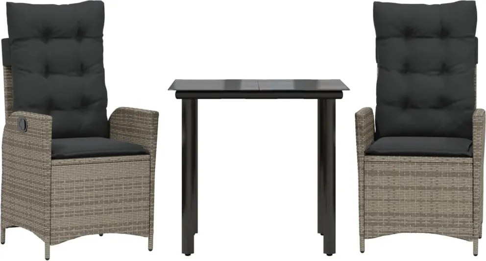 vidaXL Set mobilier de grădină cu perne, 3 piese, gri, poliratan