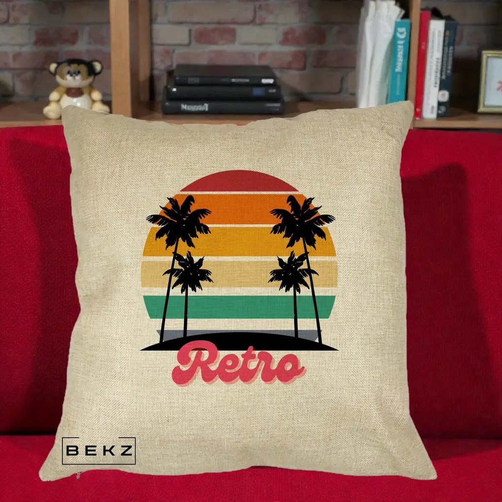 Perna Decorativa Retro Sunset Palmieri, 40x40 cm, Crem, Husa Detasabila, Perna Inclusa, BEKZ®