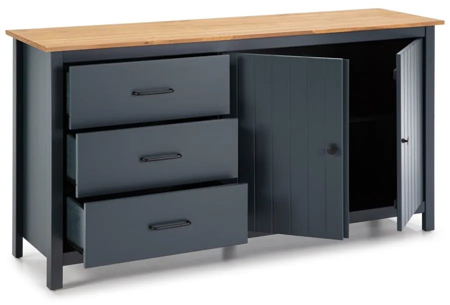 Comodă albastru-închis din lemn masiv de pin 150x80 cm Miranda – Marckeric