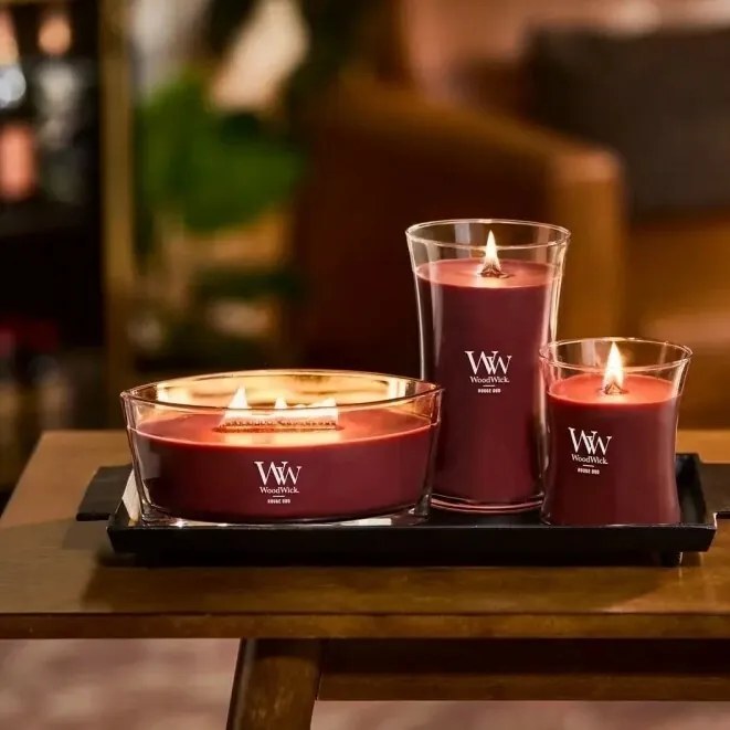 Lumânare parfumată vază mare WoodWick Rouge Oud,609 g