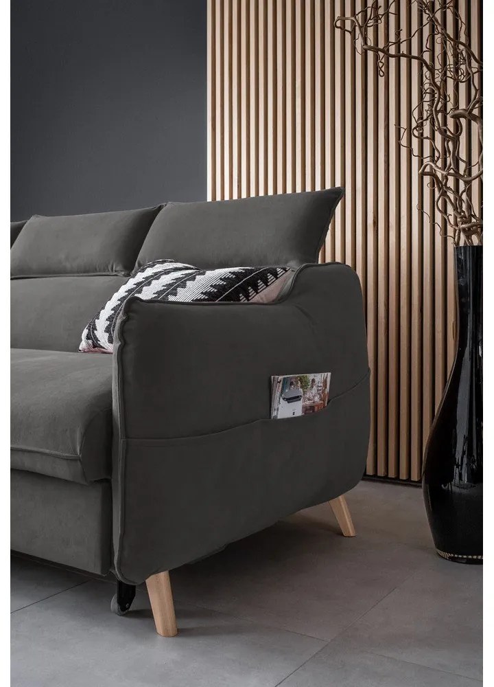 Colțar gri închis extensibil cu tapițerie din catifea (cu colț pe partea stângă ) Sweet Harmony – Miuform