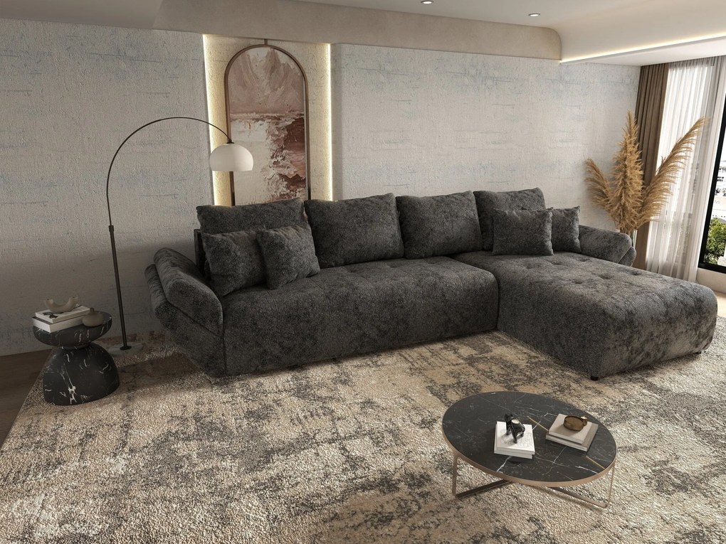 Colțar extensibil dumonde cu ladă de depozitare si sezut confortabil din spuma high-density, Berlin XL Euphoria Negru 350x185 cm II