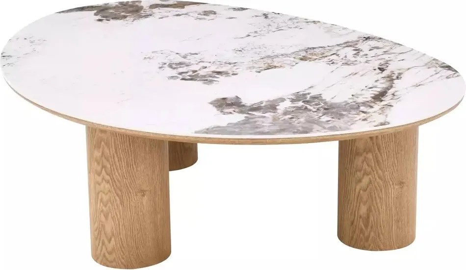 Măsuță de cafea Adelis alb lucios / stejar – L110 x l80 cm
