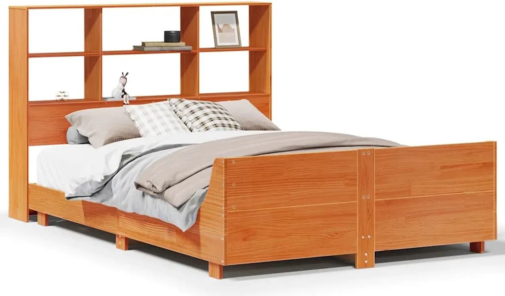 vidaXL Cadru pat fără saltea, maro ceruit, 140x190 cm, lemn masiv pin