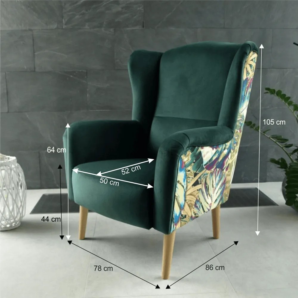 Scaun de design, ţesătură smarald/model Jungle, BELEK