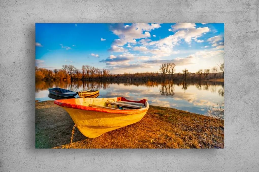Tablou Canvas - Barca de pescuit pe malul lacului