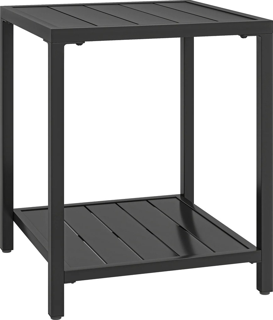Outsunny Măsuță laterală 45 x 45 cm, rezistentă la intemperii, masă de grădină cu design cu lamele, raft, picioare reglabile, suport 30 kg | Aosom Romania