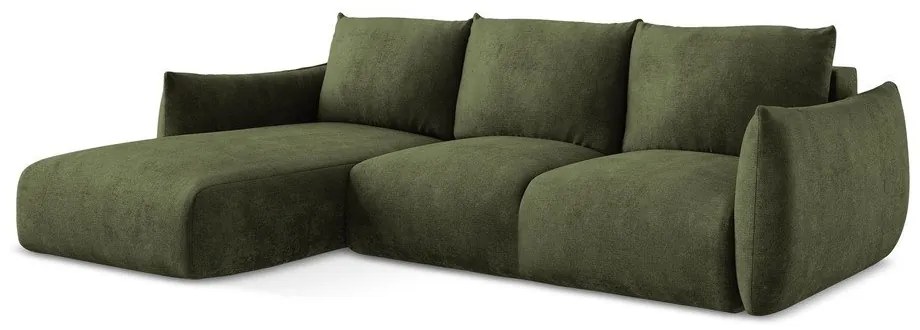 Colțar verde extensibil cu tapițerie din chenille (cu colț pe partea stângă/cu șezlong) Leila – Makamii