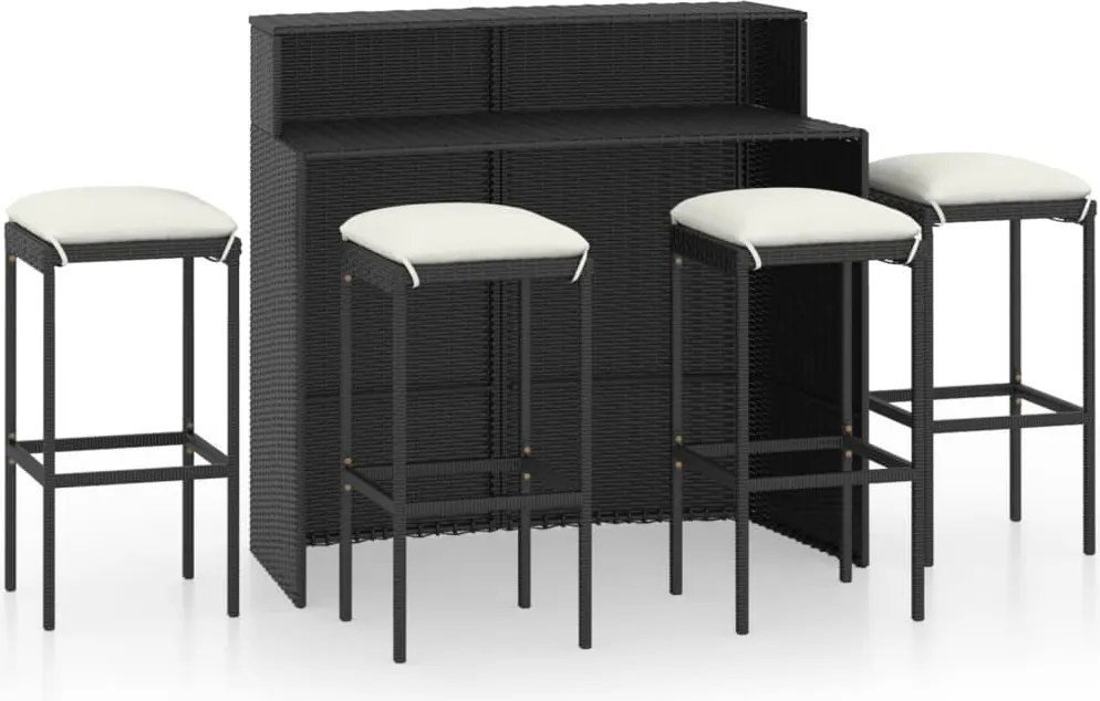 vidaXL Set mobilier bar de grădină cu perne, 5 piese, negru