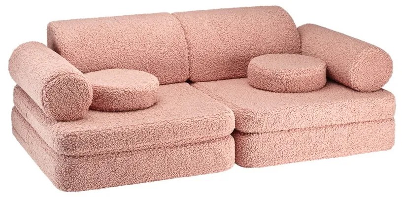 Canapea pentru copii roz cu tapițerie din țesătură bouclé 132 cm Settee – Wigiwama