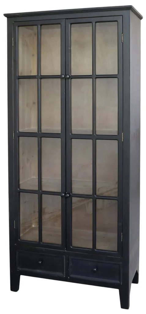 Vitrina din lemn masiv si MDF, cu 2 usi si 2 sertare, aspect vintage