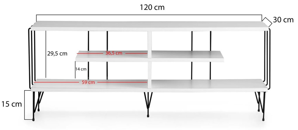 Comoda TV Eze, Crem - Alb - Maro - Gri, 120 x 45 x 30 cm