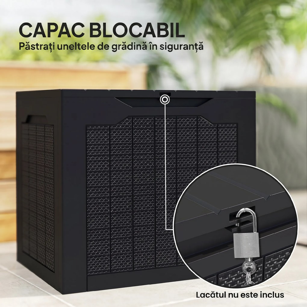 Outsunny Cufăr de Exterior de 93L cu Mânere Integrate și Cârlig pentru Lacăt, 56x41x50 cm, Negru | Aosom Romania