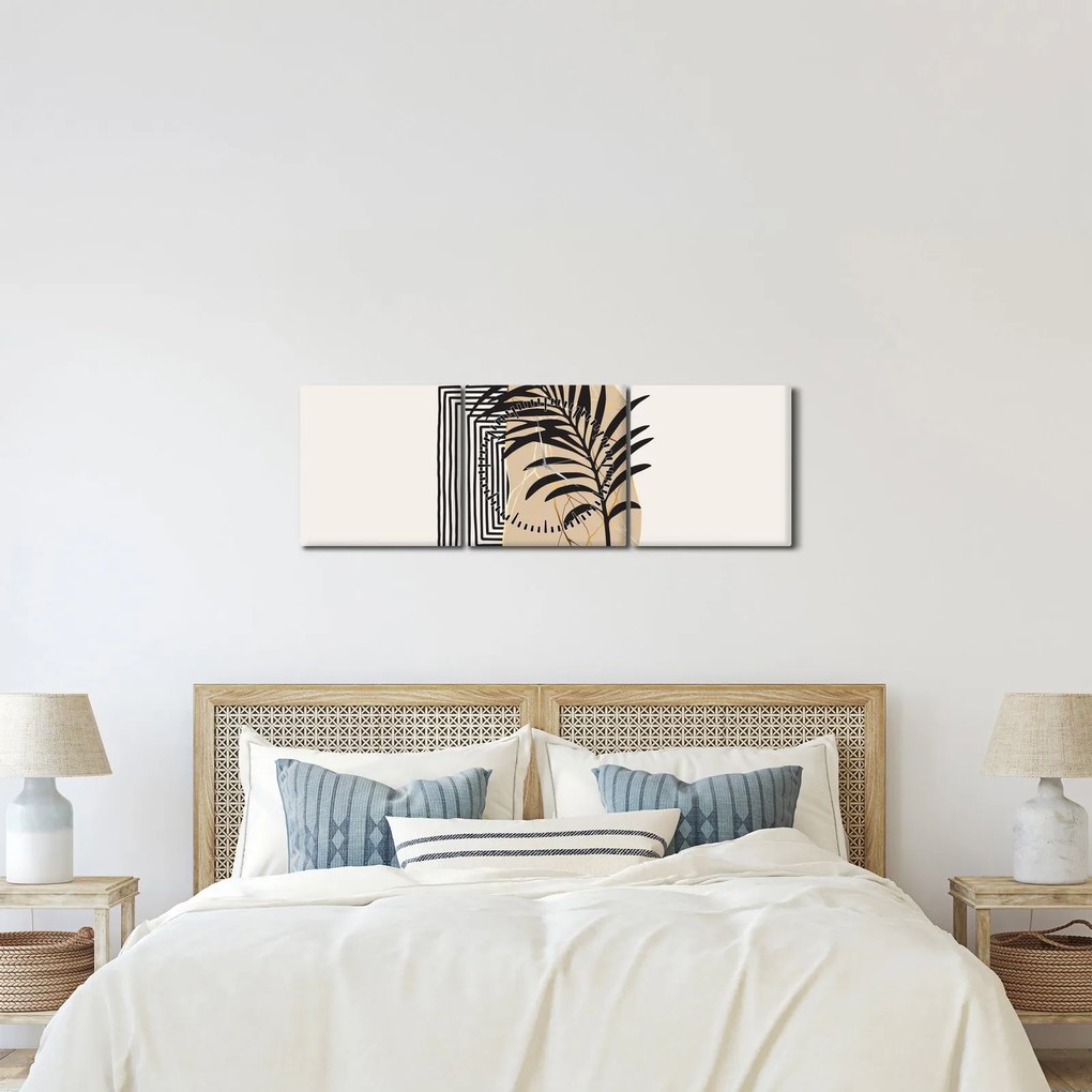 Tablou - Abstracție cu frunze tropicale N⁰3 (cu ceas) (90x30 cm)