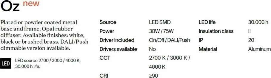 Lustra LED aplicata design circular OZ PL D080 ON-OFF NERO 3000K