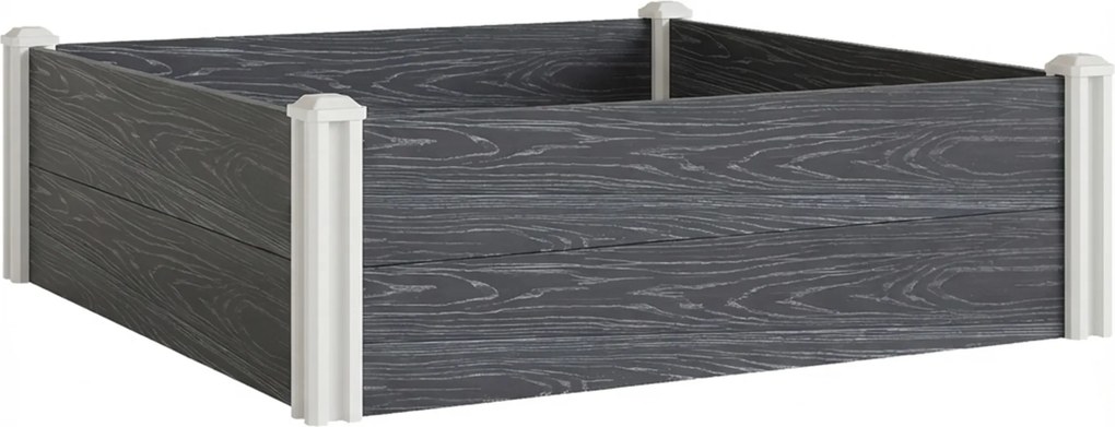 Outsunny Pat Înălțat de Grădină din Vinil, 102x102x33 cm, Kit Modular cu Picioare Interconectabile și Fund Deschis, Jardinieră pentru Flori, Ierburi și Legume, Gri Închis | Aosom Romania