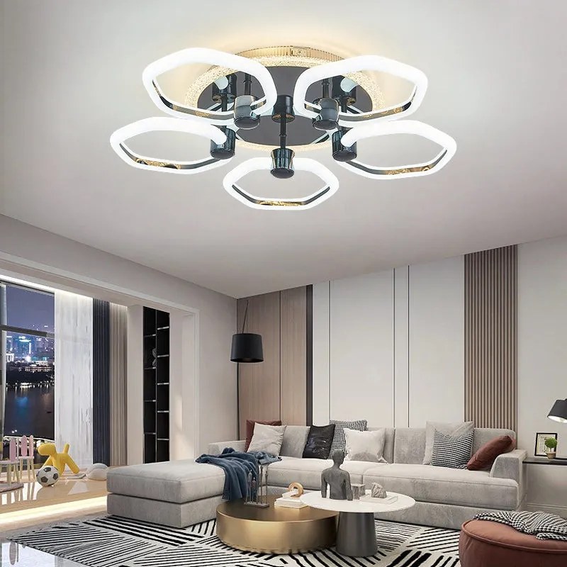Lustra Led Cu Telecomanda, Elit's, Opal K, 136 w Intensitate Reglabila, RGB, NEGRU