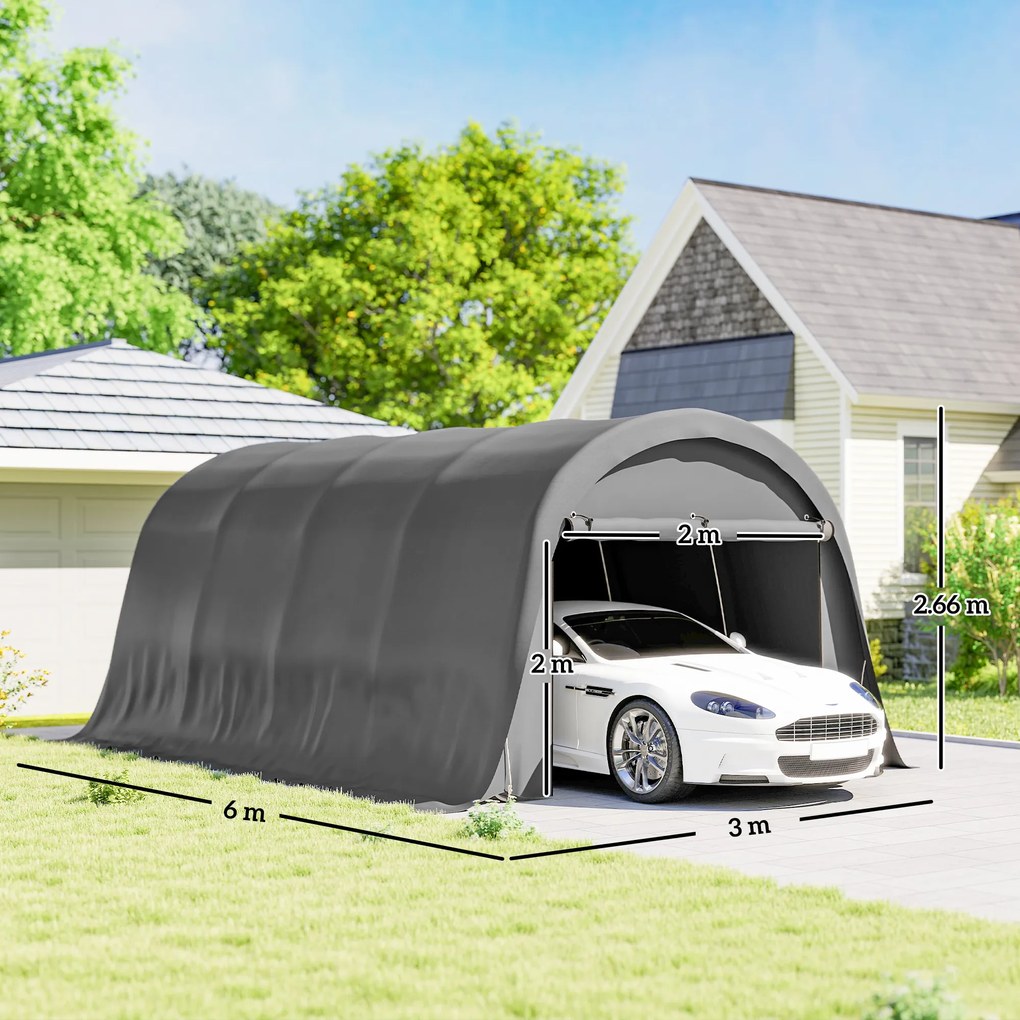 Outsunny Carport Cort-Garaj 3x6m Rezistent la iarnă, cort depozit impermeabil cu pereți laterali detașabili, ușă rulantă mare, UPF50+ | Aosom Romania