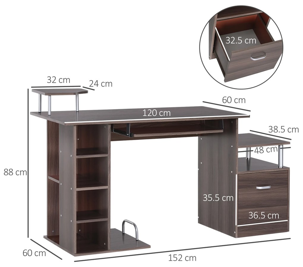 HOMCOM Birou din Lemn cu Design Simplu și Elegant pentru Calculator, Dimensiuni 152x60x80cm, Culoare Maro | Aosom Romania