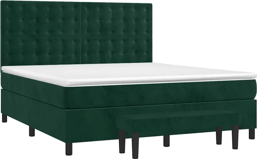 vidaXL Pat box spring cu saltea, verde închis, 160x200 cm, catifea