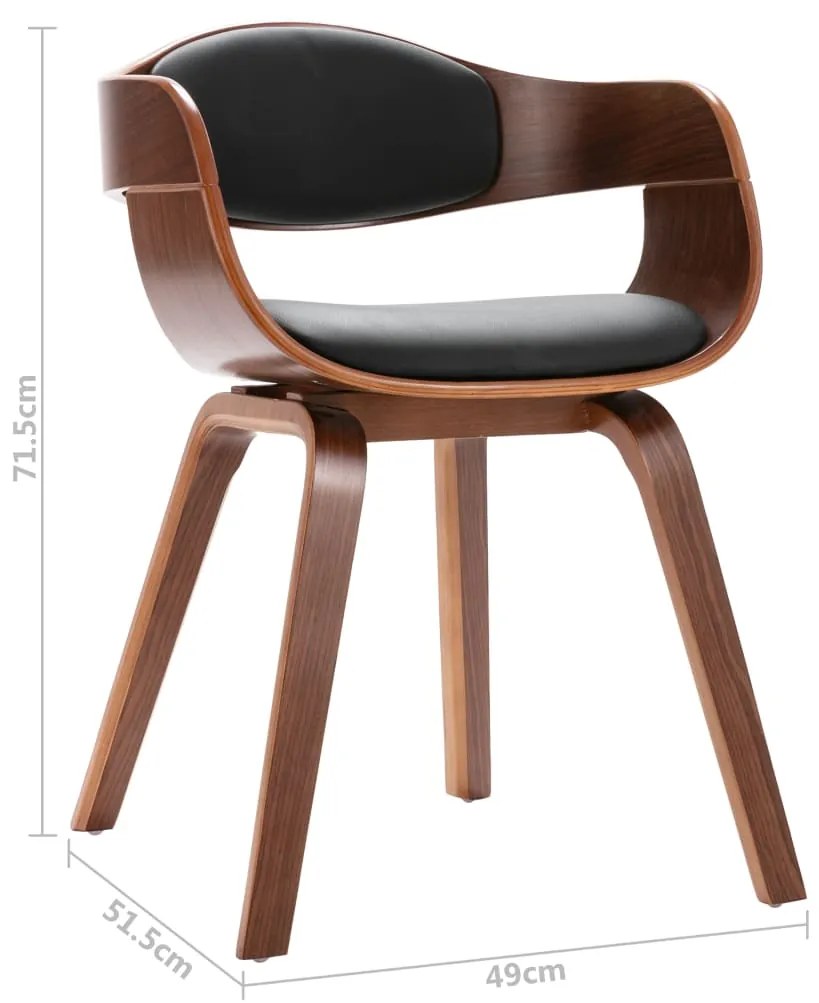 Scaune de bucatarie, 6 buc., lemn curbat si piele ecologica 6, maro inchis si negru
