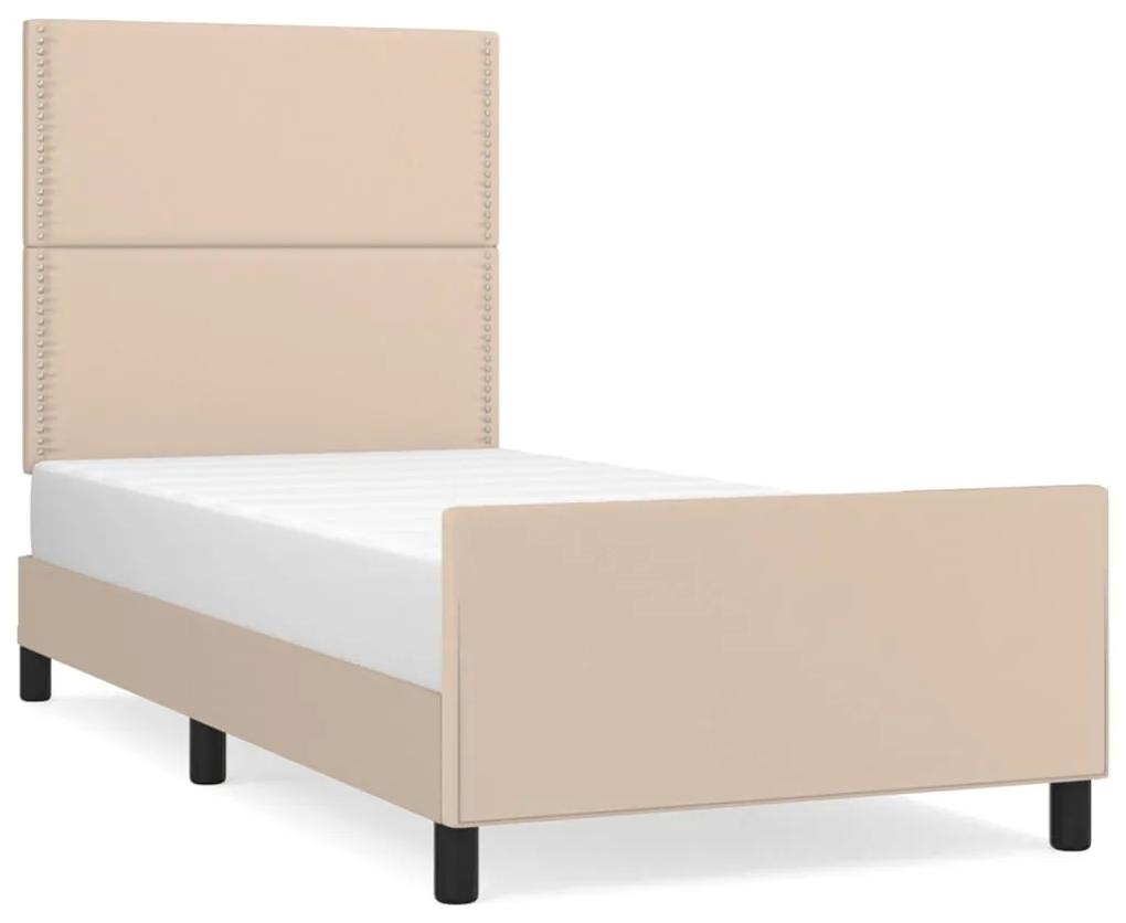3125499 vidaXL Cadru de pat cu tăblie, cappuccino, 100x200 cm, piele ecologică