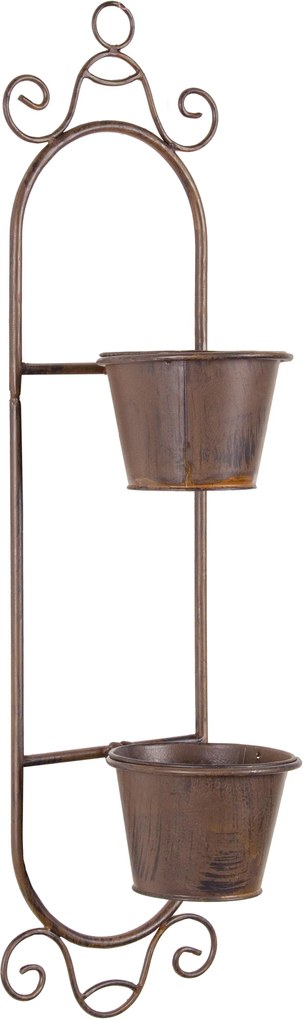 Suport fier forjat suspendabil 2 ghivece maro 17 cm x 17 cm x 68 cm inaltime