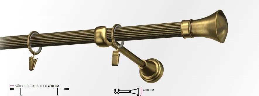 Galerie simpla striat PRINCE 19 mm - aur antic (Alege marime: 360 cm)