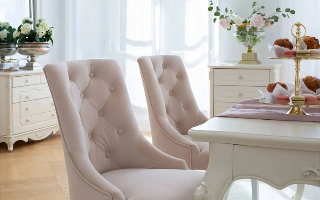 Scaun lemn masiv Dining Paris Blue/Beige, 56 × 65 × 98 cm - Beige
