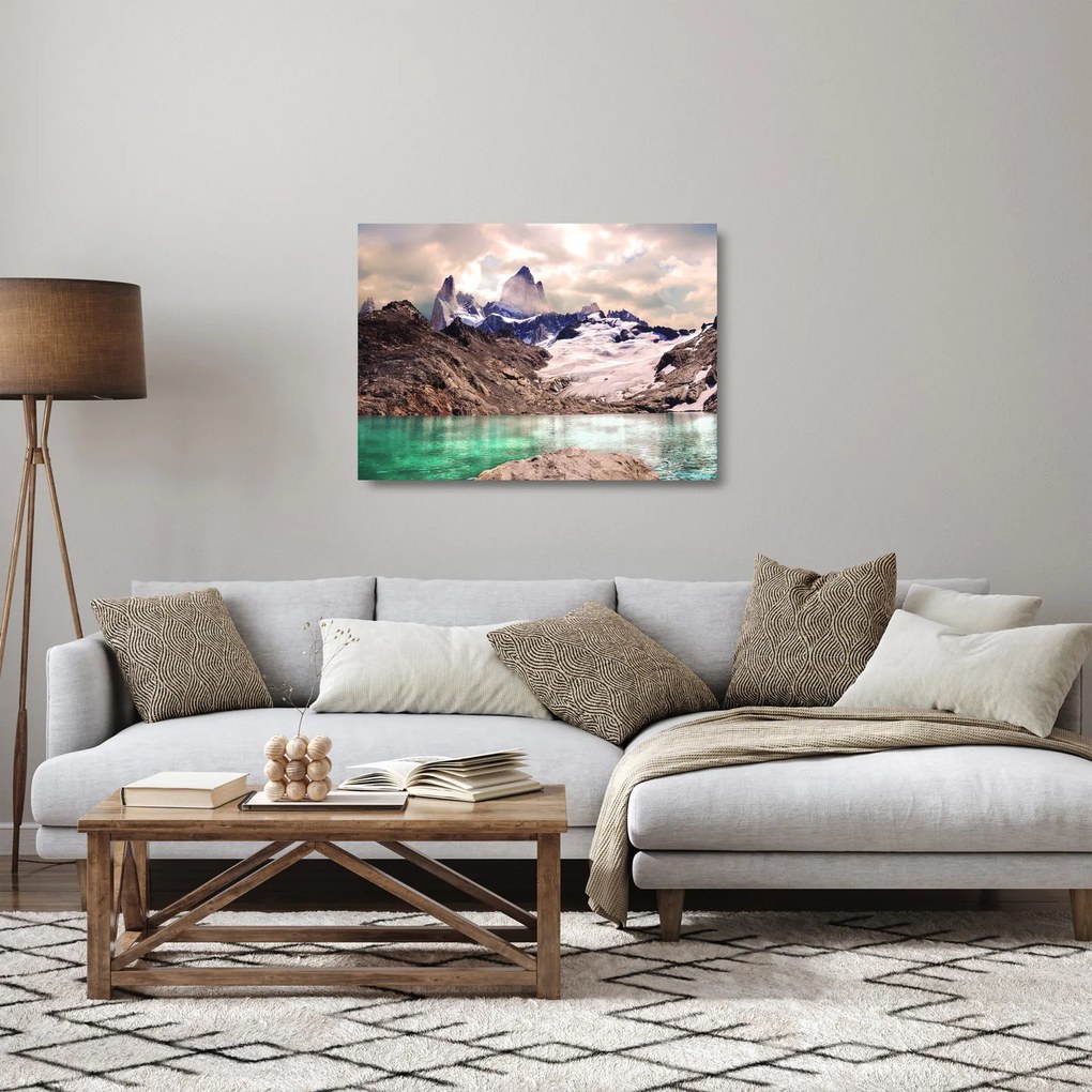 Tablou pe sticlă cu lac montan (70x50 cm)
