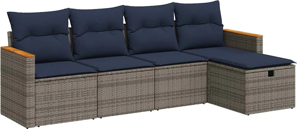 vidaXL Set canapea de grădină cu perne, 5 piese, gri, poliratan