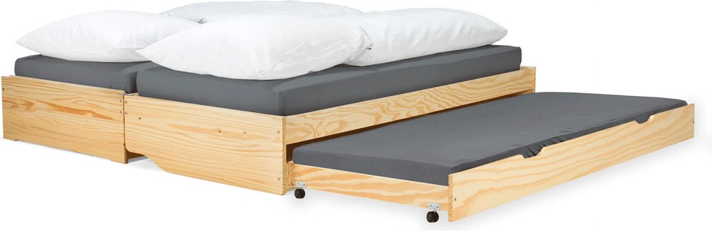 Pat cu module suplimentare extensibile, culoare naturală, lemn masiv, 90x200, FLOPY