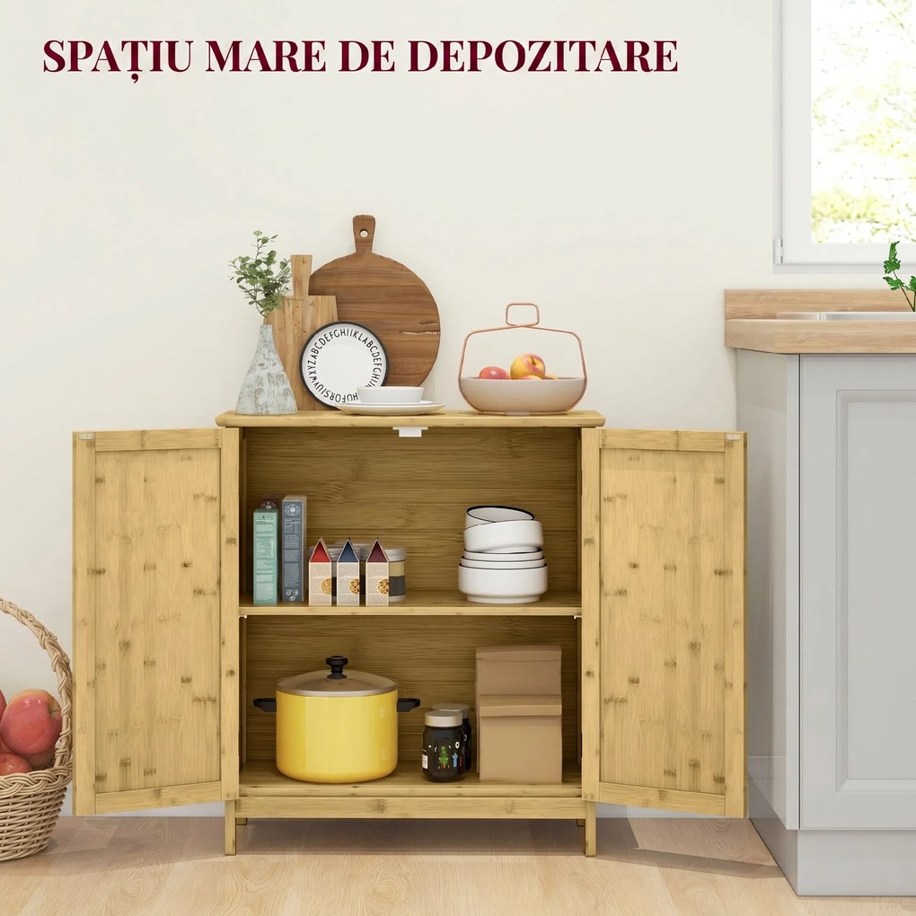 HOMCOM Comodă în Stil Boho din Rattan și Bambus, Dulap cu 2 Uși și Raft Interior, 60x27x67.5 cm, Lemn Natural | Aosom Romania
