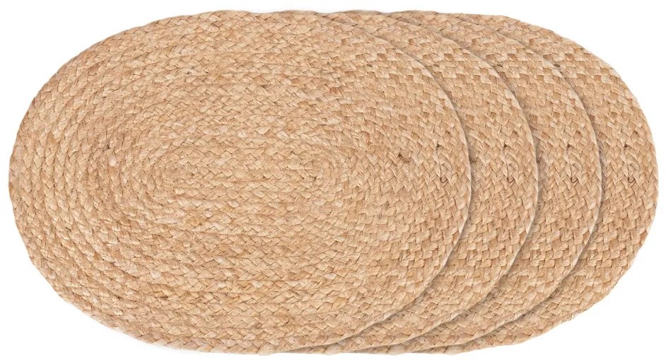 Saltea de masă Bombay, iută împletită, naturală, ovală 35x45 cm 4 bucăți