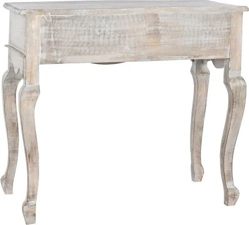 Consolă hol sculptată din lemn de mango, natur, cu 2 sertare, ornamente în patru lobi și picioare cabriole, finisaj décapé, 81 x 91 x 42 cm, „Flyn”