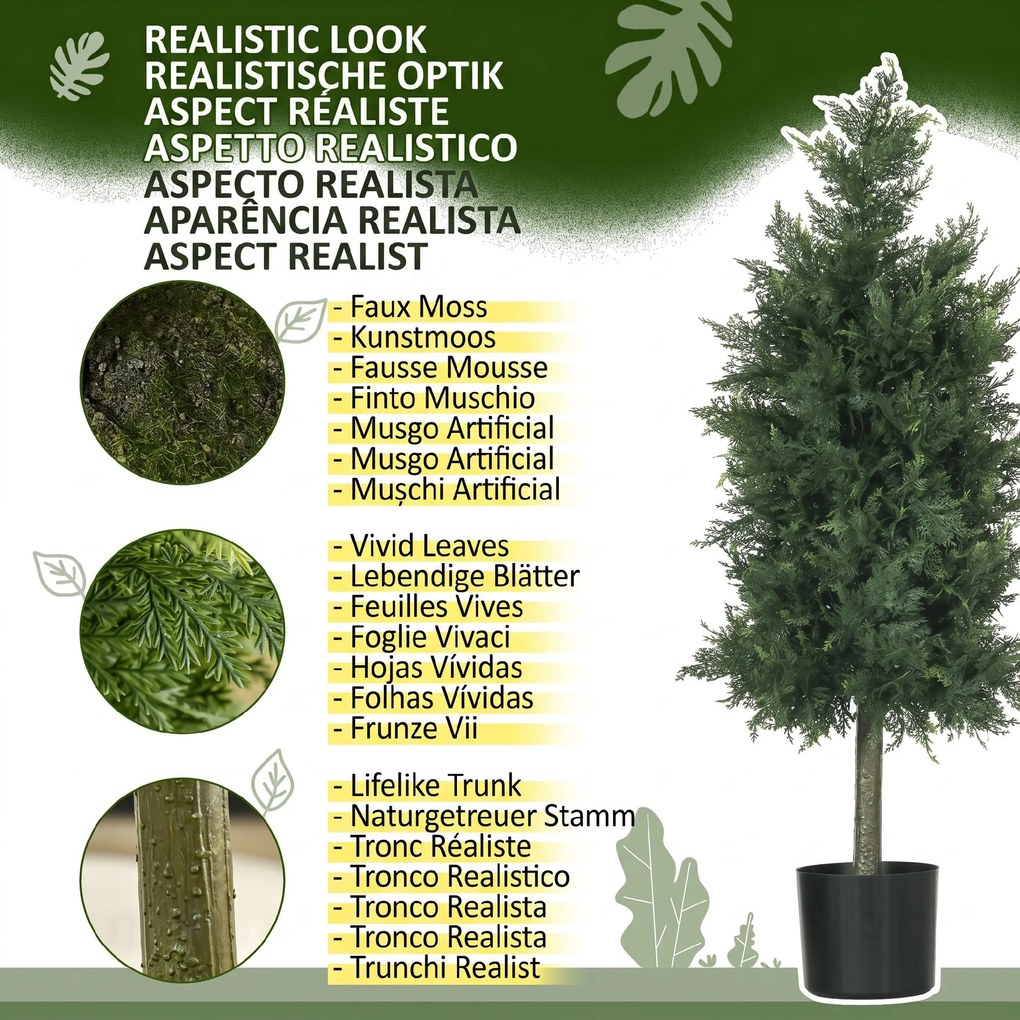 HOMCOM Arbori Topiari de Cedru Artificial, Set de 2 Plante Artificiale în Ghivece, Plante Decorative, 38x12.5x90 cm, Verde | Aosom Romania
