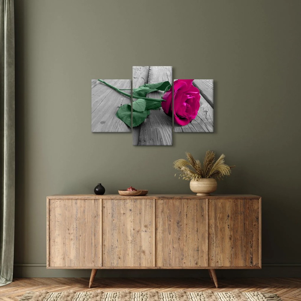 Tablou - Trandafir roz cu tulpina verde (90x60 cm)