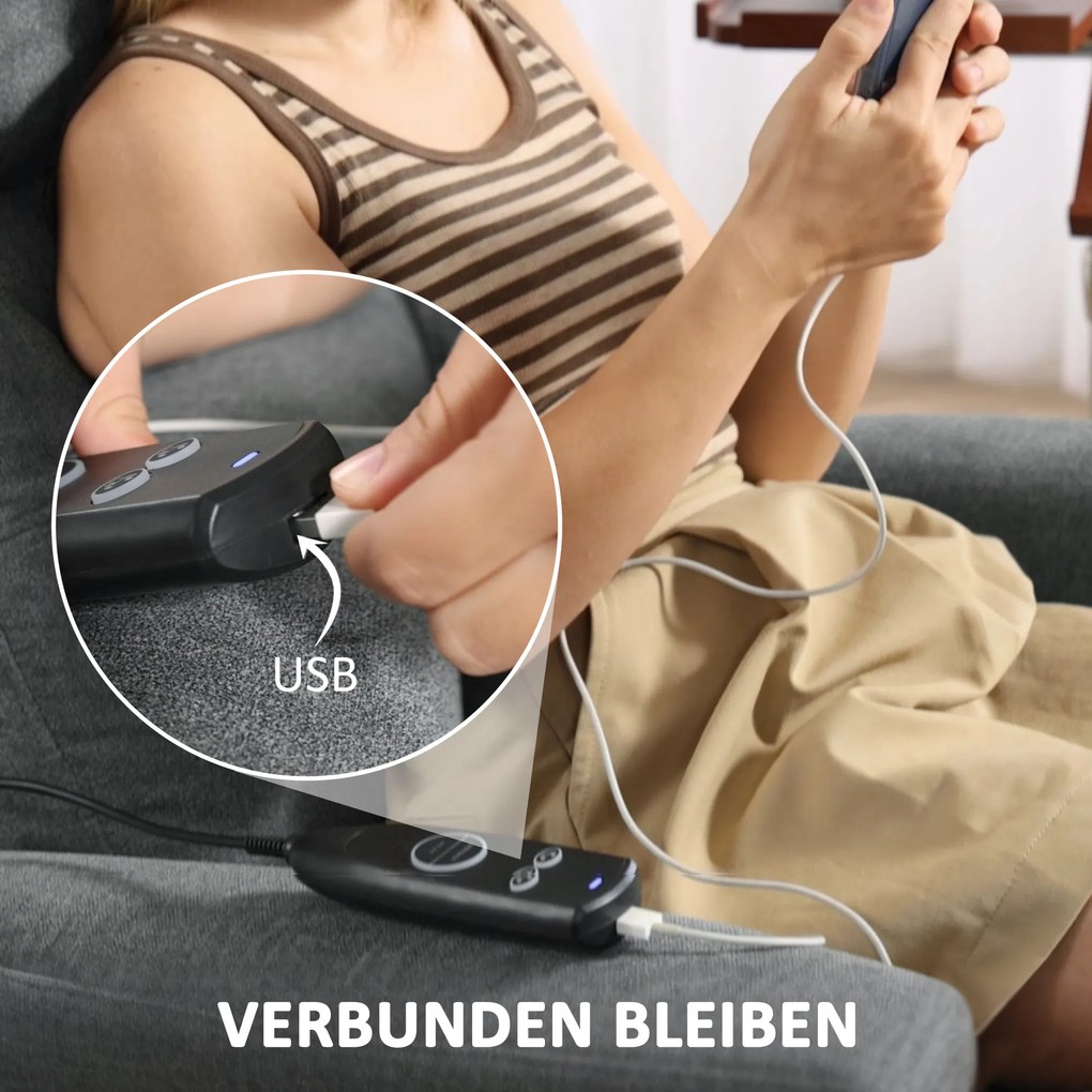 HOMCOM Scaun de masaj cu telecomanda, 8 puncte de masaj, incalzire lombara, port USB, buzunar lateral, scaun tapitat, Gri | Aosom Romania