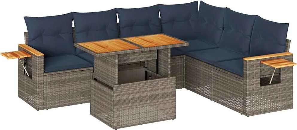 vidaXL Set canapele grădină cu perne 7 piese gri poliratan/lemn acacia