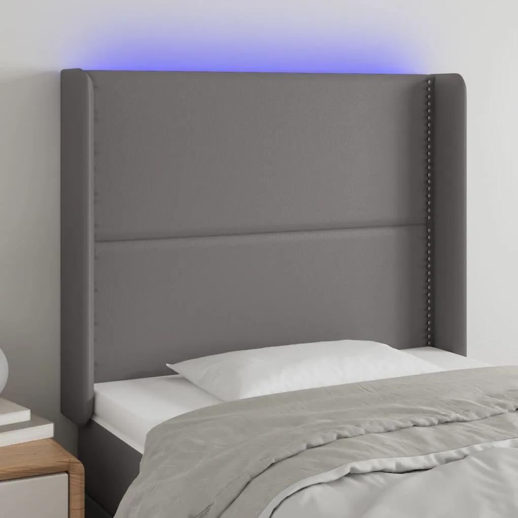 3123996 vidaXL Tăblie de pat cu LED, gri, 103x16x118/128 cm, piele ecologică